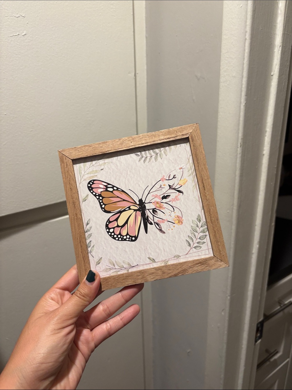 Wood Frame Butterfly Wall Art - Pink and Peach
